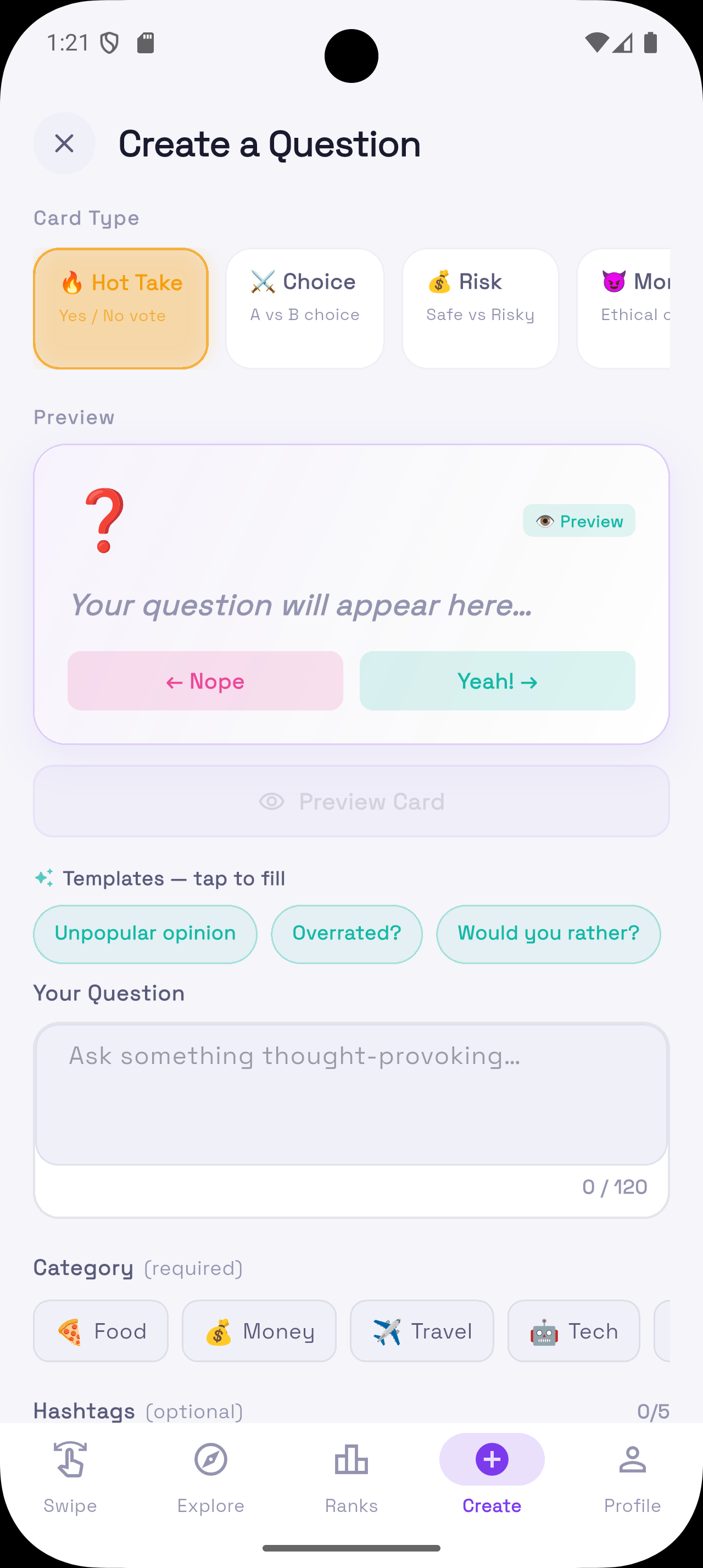 Create a question screen