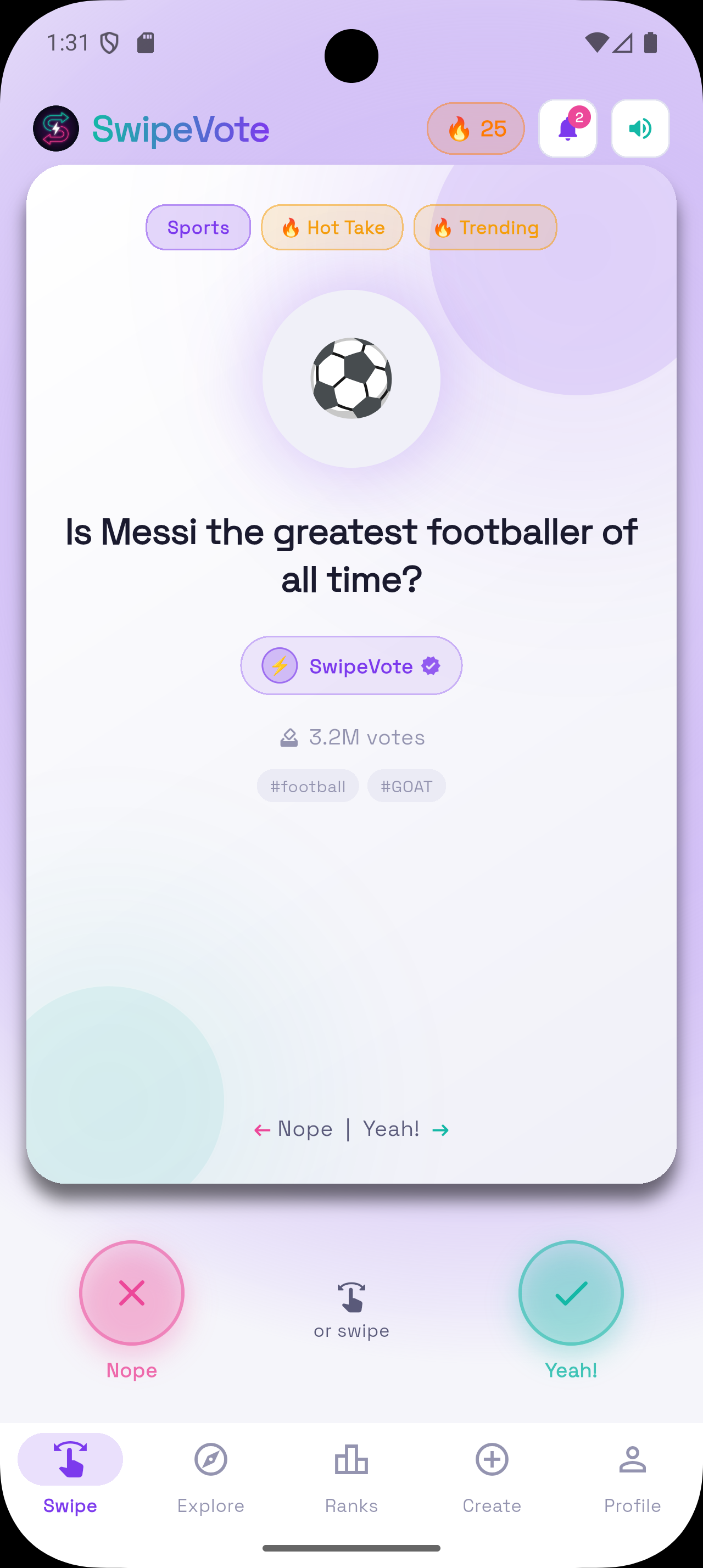 SwipeVibe vote screen